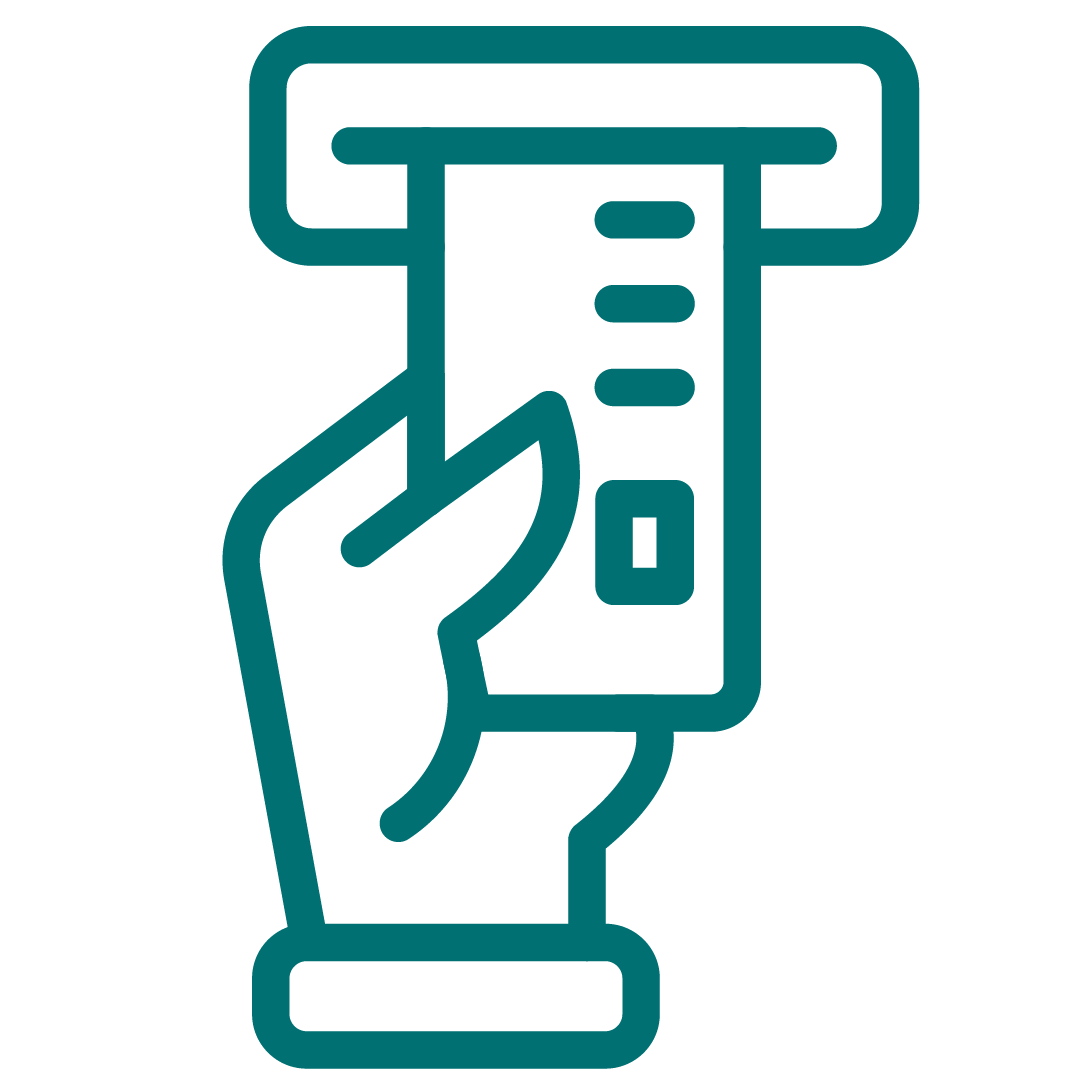 putting a debit card into a chip reader icon. Light teal